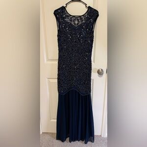Elegant Navy Beaded Gown